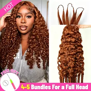 Bling Hair Reddish Brown Burmese Curly Crochet Human Hair Knotless Pre-Separated 33# Color Kinky Curly Feather Crochet Hair Extensions For Braiding
