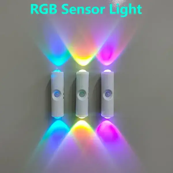 RGB Motion Sensor Night Light 3/4PCS – Magnetic USB Rechargeable LED Wall Light for Sunset Lamp, Sunset Mood Light.USB Rechargeable & Magnetic, Long Battery Life, Perfect for Bedroom,Living Room, Hallway & Halloween Decor