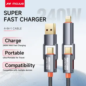 240W 4-in-1 Multi-device Charging Cable with USB-A,Type-C,Lightning - MAX240W Fast Charging & Data Sync for iPhone16/15/14/13,iPadPro, Samsung & Laptops fast charger usb cable 4-in-1  usb-c data 4 1charging cable