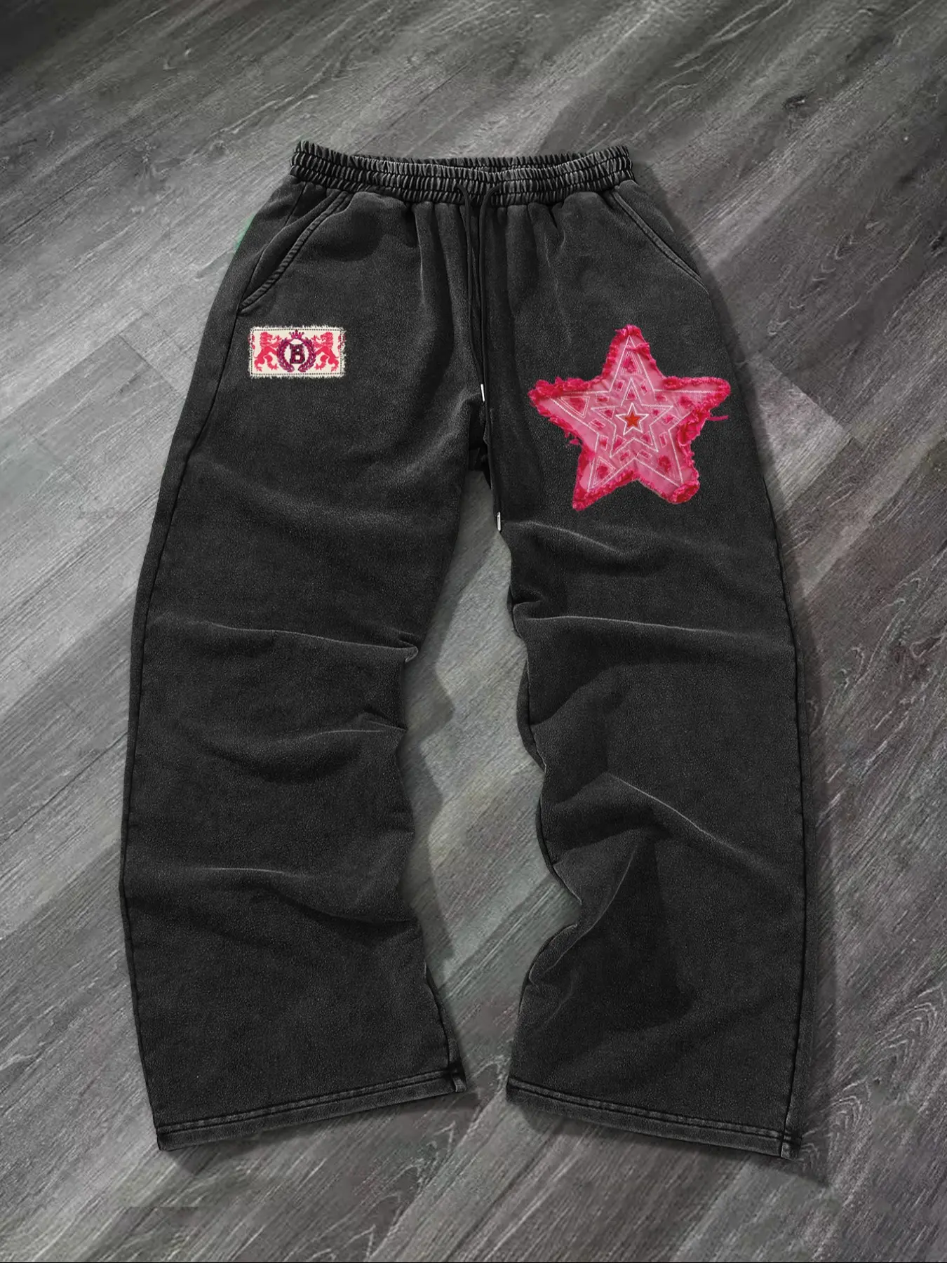 Men's Casual Cotton Straight Leg Pants, Geometric Star Print, All-Season Comfortable Wide-Leg Sweatpants, Fitted Design, Athleisure Style Pants, Breathable Soft Pants