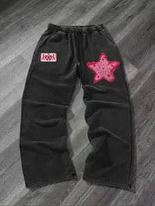 Men's Casual Cotton Straight Leg Pants, Geometric Star Print, All-Season Comfortable Wide-Leg Sweatpants, Fitted Design, Athleisure Style Pants