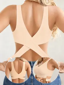 Women's Side Buckle Seamless Bra, Underwire-Free Full Coverage Bralette, Elegant Cross Back Yoga Sports Bra, Comfortable Daily Wear