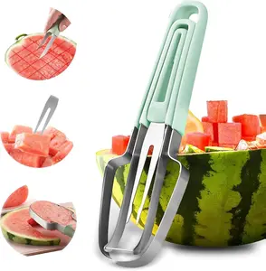 Watermelon Cutter - 3-in-1 Fork Slicer & Popsicle Maker, Multi Melon Cutter for Camping & Kitchen (Green) Fruit Utensils