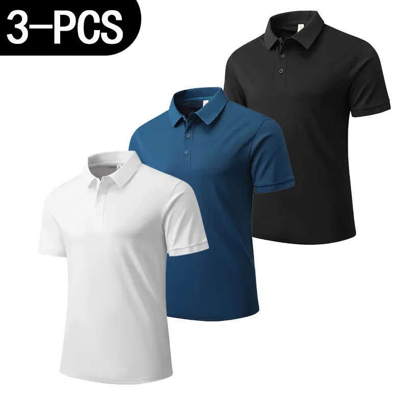 3-Pack Men’s Solid Color Short Sleeve Polo Shirts – Soft Collar, Button-Front, Casual Business Golf Tops, Basic Everyday Wear T-Shirts, Available in Multiple Colors