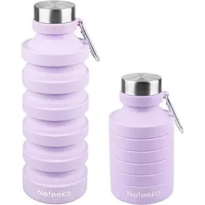 Nefeeko Collapsible Water Bottle, Reuseable BPA Free Silicone Foldable Water Bottles for Travel Gym Camping Hiking, Portable Leak Proof Sports Water Bottle with Carabiner