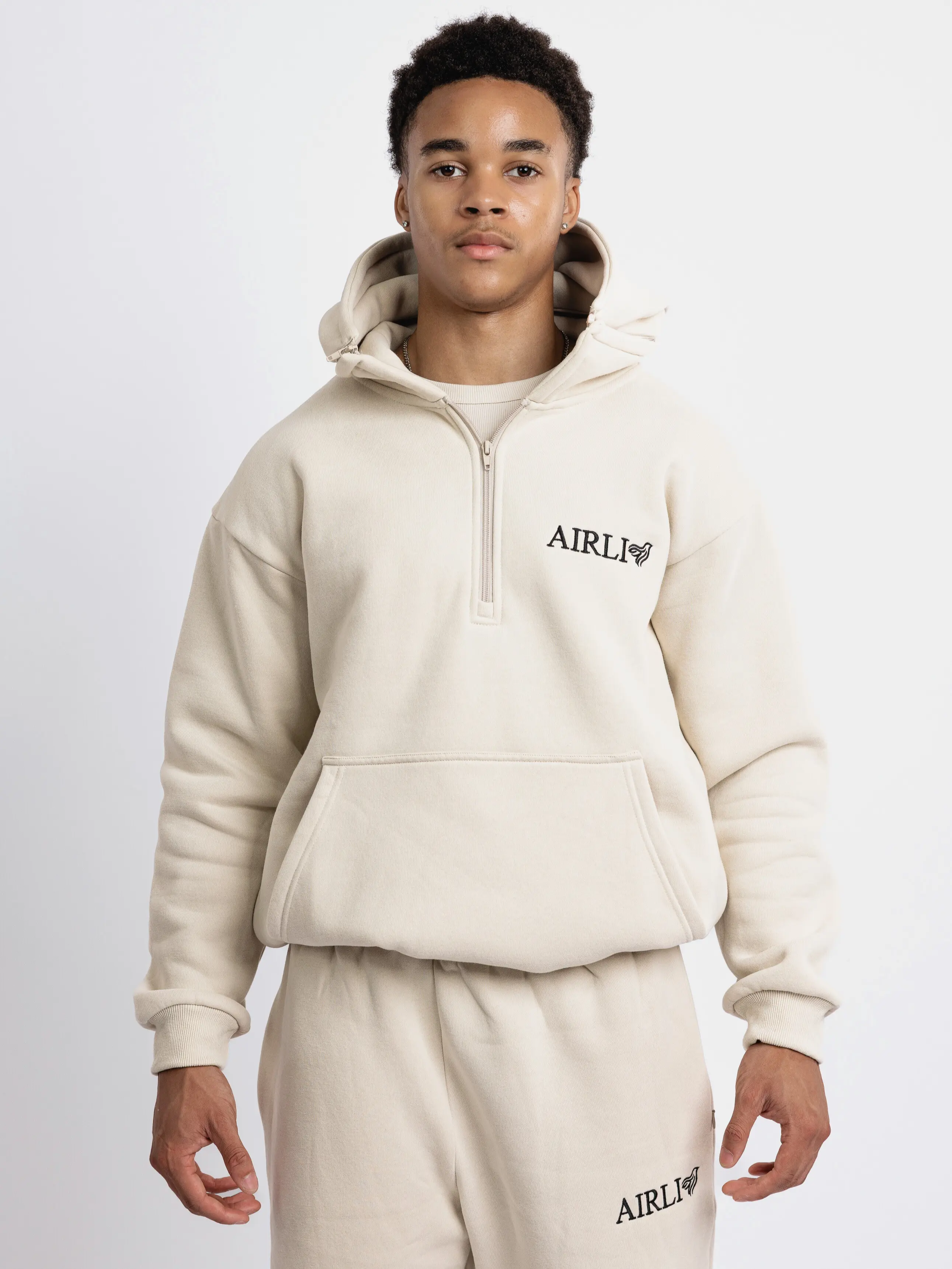 Airli Dual Hoodie - Detachable Hood Half Zipper Kangaroo Pouch for Flights and Casual Wear