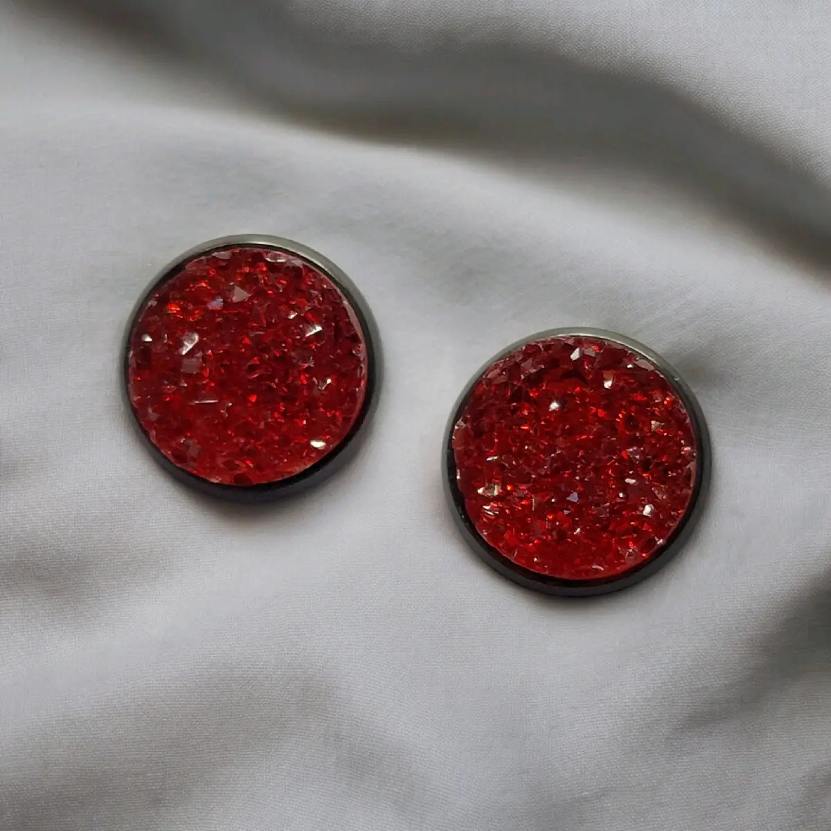 Sparkly Red Druzy Studs | 12mm Faux Geode Earrings | Tarnish-Free Aesthetic Jewelry | Everyday Minimalist Studs
