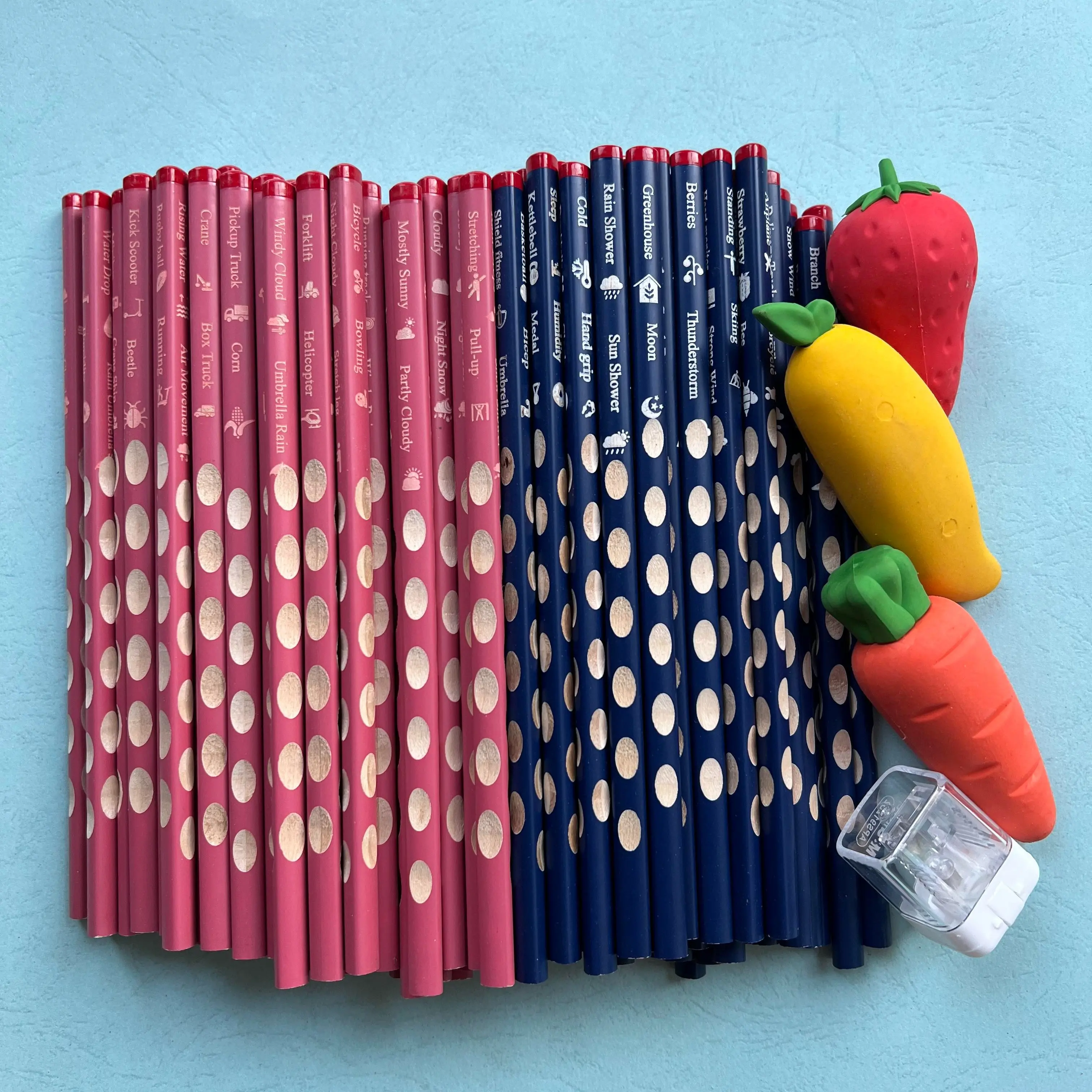 Eraser Pencils (PE30), 3 Jumbo Fruit Erasers, Pencil Sharpener - Office Stationery Essentials for Teachers, Home Offices