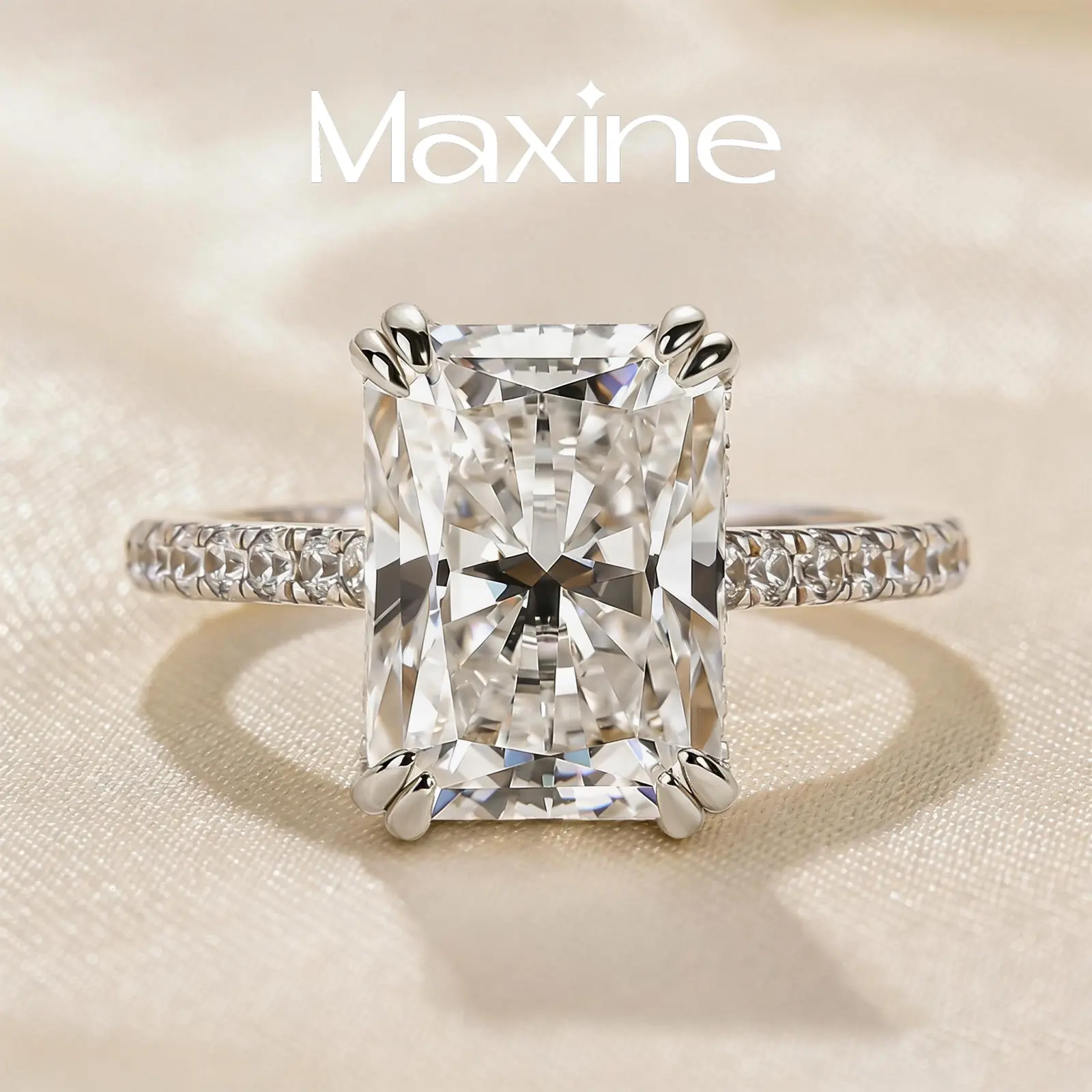 MAXINEJEWELRY 4.5Ct Radiant Cut Synthetic Moissanite Solitaire Engagement Ring - Women's Moissanite Ring Band for Proposal, Wedding, Daily Wear, Solitaire Ring
