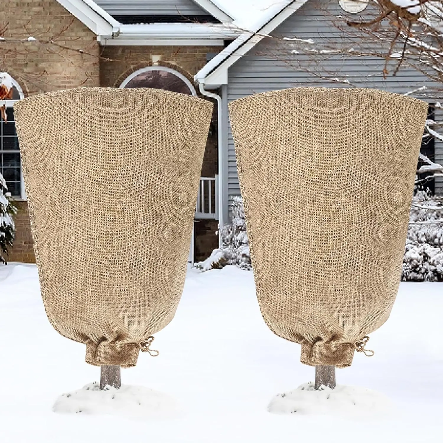 2 Packs 24  40 Inch Burlap Winter  Cover Bags with Drawstring-  Large Burlap Sack  Frost Protector,  Frost Cloth Cold Tree Freeze Blanket for Outdoor  Shrubs Fruit