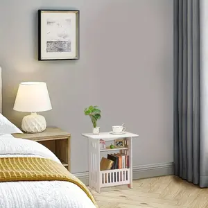 White hollow-out side table for placing items, suitable for small-sized bedrooms next to the bed / study room next to the desk as a storage rack, a multi-functional narrow-gap small storage table, Nightstand Table