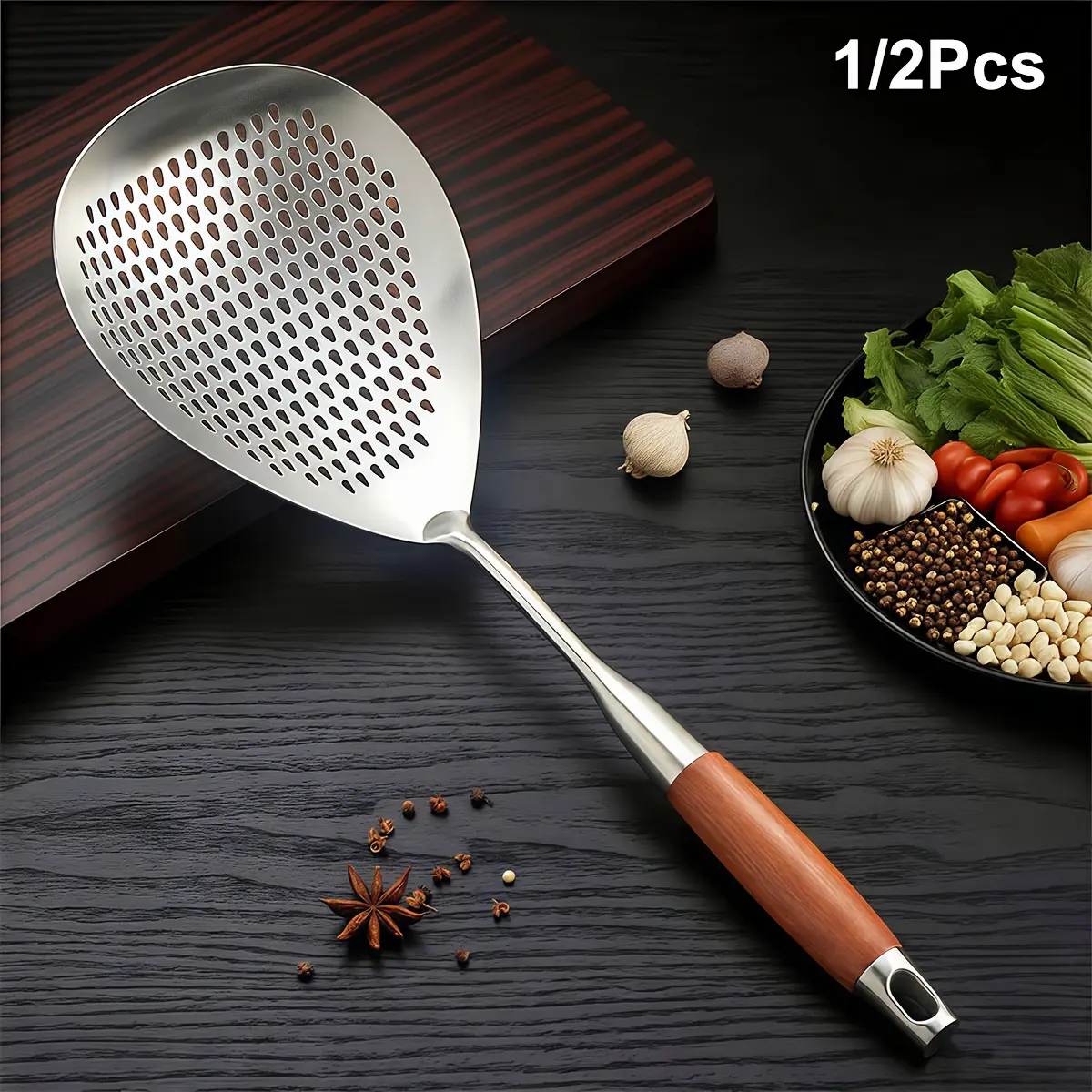 Stainless Steel Skimmer Colander, Large Durable Kitchen Strainer, Heat Resistant Dishwasher Safe Easy Draining, Perfect for Frying Hot Pot Cooking Baking, 1/2pcs, for Restaurant Home Use