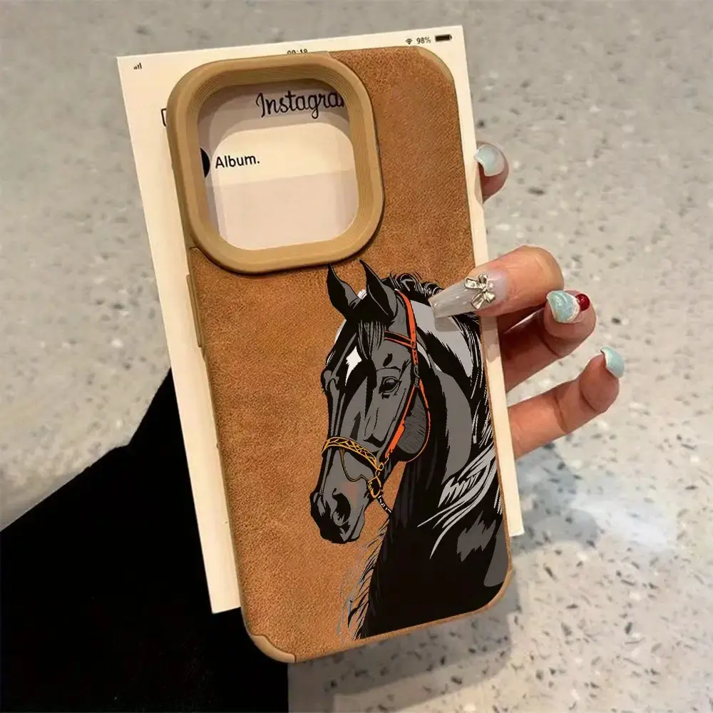 Handsome Black Horse Pattern Art Design Phone Case, Shockproof and Wear-resistant, Skin-friendly Touch, Unisex, for iPhone 17 Air/16 Plus/15 Pro Max/14 Pro/13/12/11 / Full Protection Shockproof Phone Case / as a Gift for Family or Friends / JTQBTP14