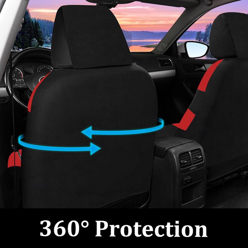 Car Seat Covers for 5 Seats Universal, Fabric Breathable Car Front & Rear Seat Protectors, with Tire Track Details, Airbag Compatible, Full Protection, Fits Most Cars Trucks Vans SUVs, Red Vehicle Seat Covers, Truck Accessories, Car Interior Accessories