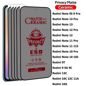 Matte Ceramic Privacy Screen Protector For Xiaomi Redmi Note 13 Pro 13C 10C 12C 11A 10A 12 11 10 9 8 7 9s 10s 11s 12s  9T 9A 9C