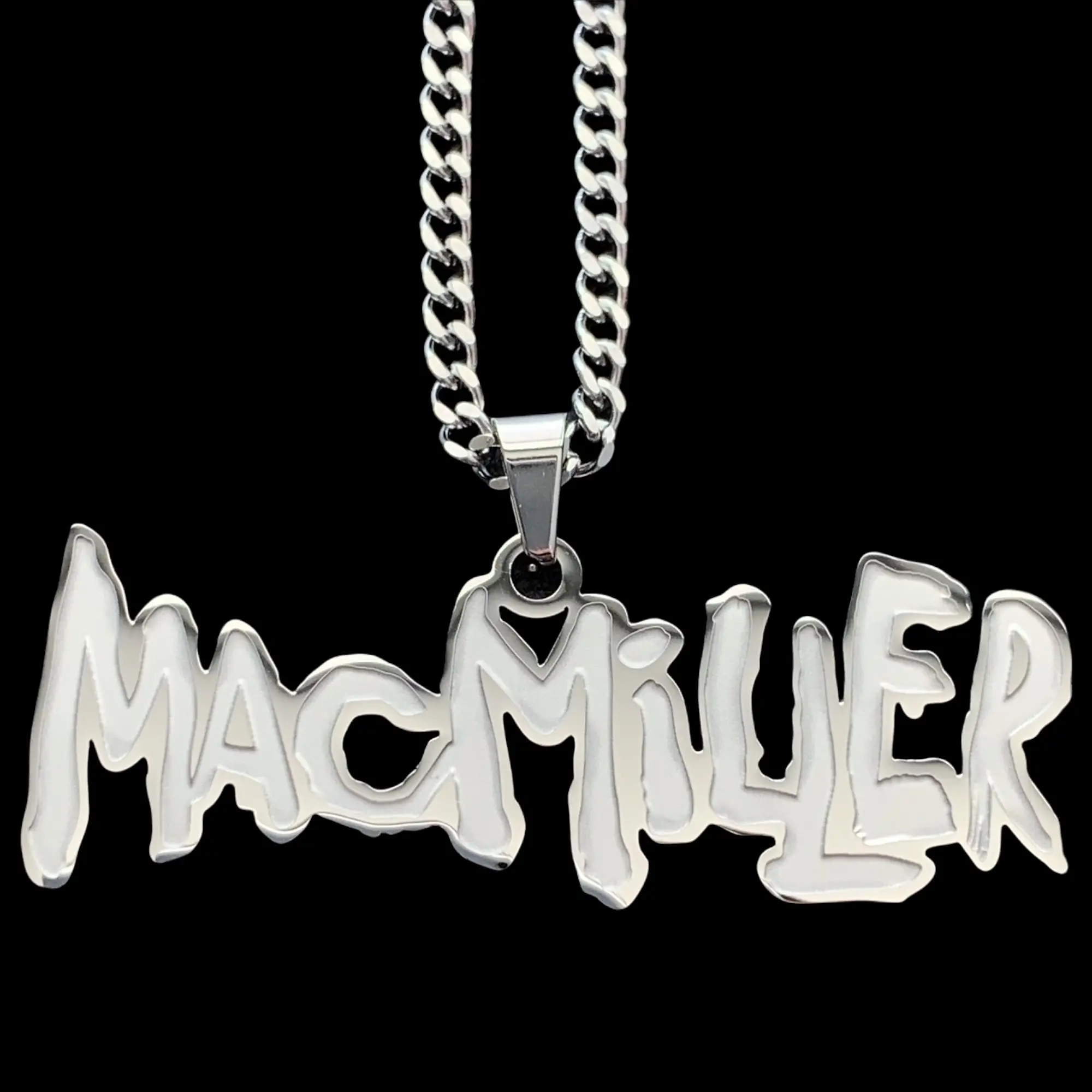 Mac Miller Necklace - 2" Etched Mirror Polished Pendant in Stainless Steel with Laser Cut Design & Hypoallergenic Finish Free Gift Included