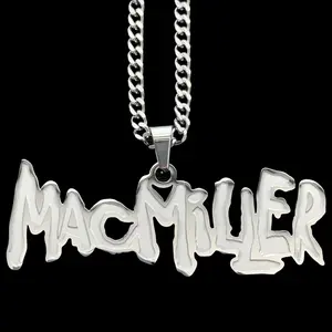 Mac Miller Necklace - 2" Etched Mirror Polished Pendant in Stainless Steel with Laser Cut Design & Hypoallergenic Finish Free Gift Included