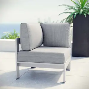Modway Shore Outdoor Patio Aluminum Corner Sofa in Silver Gray