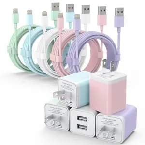 5Pack iPhone Charger, Dual Port USB Wall Charger Block Adapter with Long 6FT Lightning Cable Fast Charging Data Sync Cords for iPhone 14 13 12 11 Pro Max XR XS Plus-Multicolor,Colorful Fast Charging Data Cable