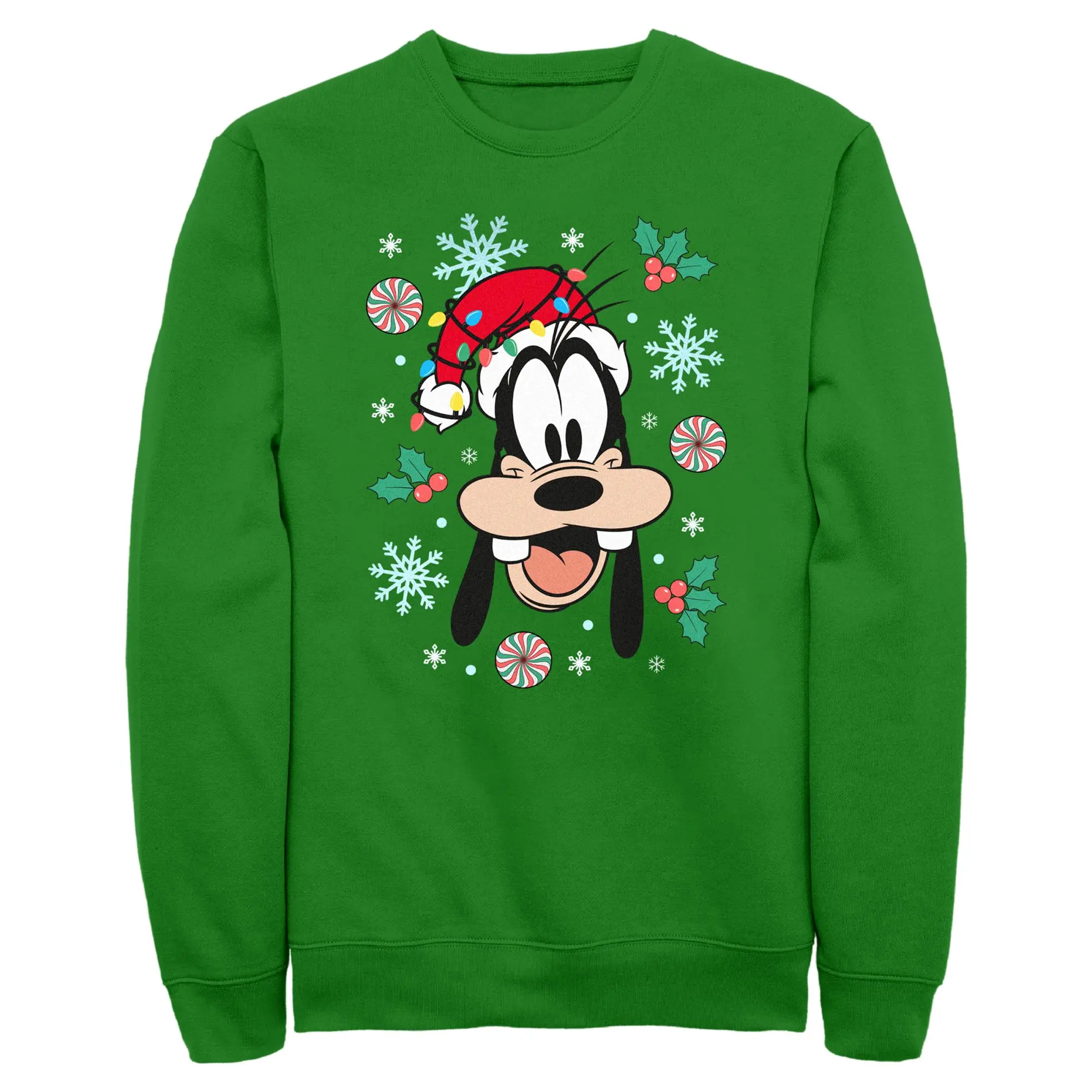 Mens Mickey & Friends Christmas Hat Ornaments Goofy Portrait Sweatshirt