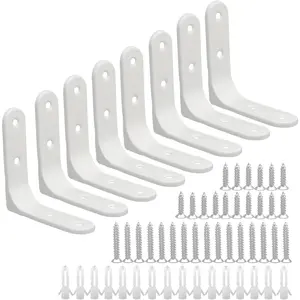 8 count Heavy Duty L Brackets, 90  Right Angle Corner Braces Stainless Steel Shelf Brackets with Mounting Screws and Wall Anchors(White)