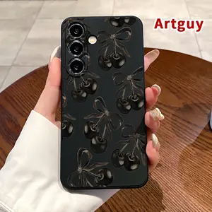 Straight Edge Phone Case for Samsung S24 ultra plus S25 S23 S22 Ultra Plus Cherry Bow Pattern Pattern Drop Protection Shockproof Soft Silicone smartphone Cover
