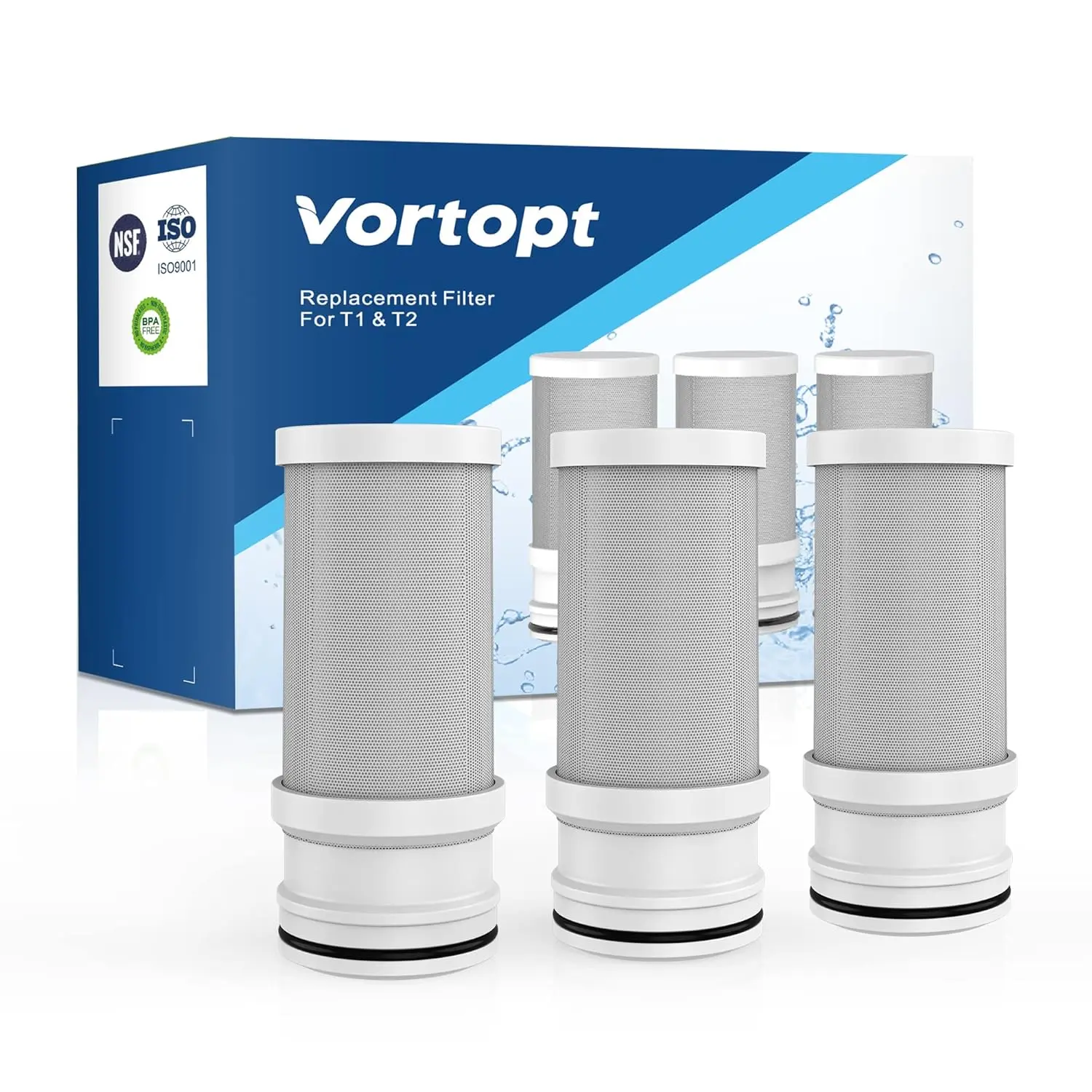 VORTOPT NSF Certified Replacement for T1-ACF/T2-ACF/T6-CTO Faucet Water Replacement Filters Set, Water Filter For Sink Faucet, 3-6 Months Lifetime, Reduces Chlorine, Taste and Odor T1/T2 T6-CTO Filter（Pack of 3）