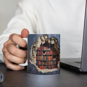 Creative Book Design Coffee Mug, 3D Book Shelf Design Ceramic Mug, Drinking Cup for Home Office Use, Gift for Book Lovers, Drinkware