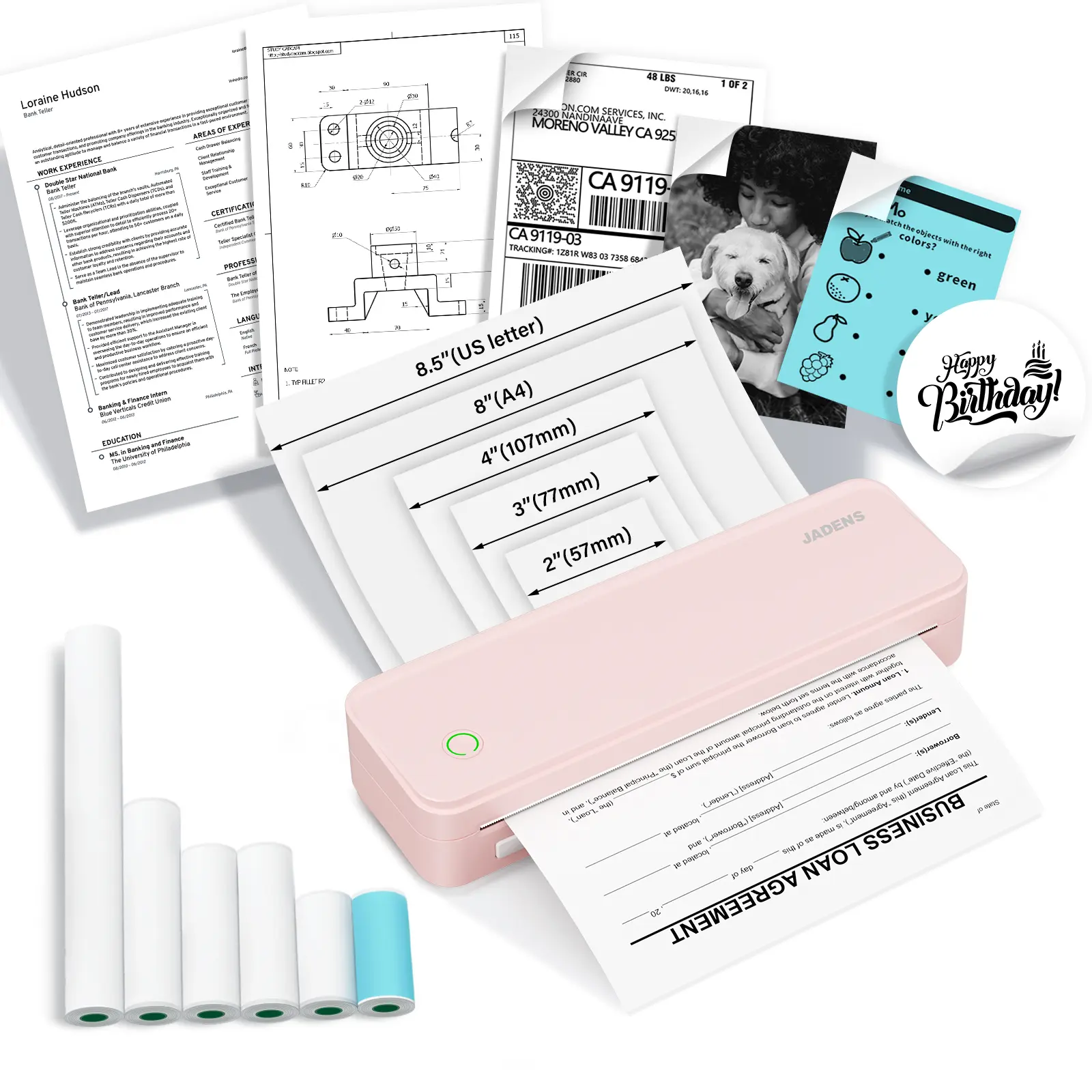 Pink Printer with 6 Roll Paper