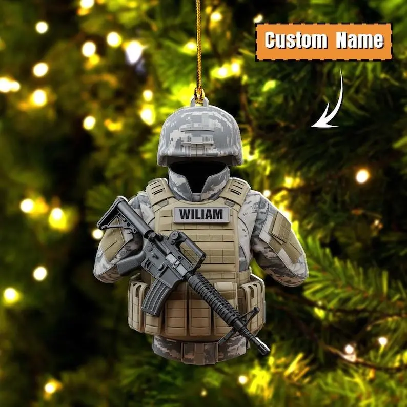 Personalized Soldier 2D FLAT Ornament, Custom Army Military Christmas Tree Decoration Gift