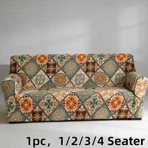 Stretchable Printed Sofa Cover, Elastic Sofa Slipcover, Fits 1/2/3/4 Seater Sofas, Classic Style, Detachable and Easy to Clean, Easter Gift