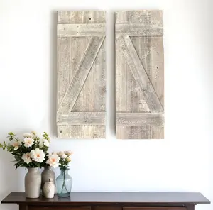 HomeRoots 380349 Rustic Weathered Grey Wood Decorative Window Shutters - Set of 2