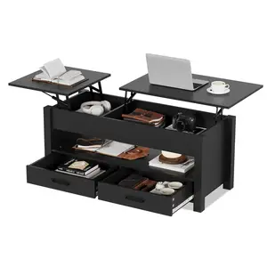 Height Adjustable Lift Top Coffee Table, Multi-Functional Wooden Center Table with Hidden Storage Compartment and 2 Drawers, Durable Contemporary Desk for Living Room, Home Office