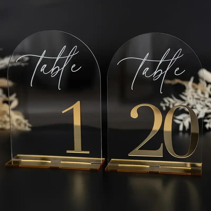 Elegant Gold Arch Wedding Table Numbers 1-20 5.5 X 7\" Clear Acrylic Sign Holder for Reception Anniversary & Party Events
