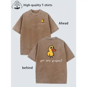 Digitex Unisex Heavy Washed Eat Grapes Duck Graphic T-Shirt Loose Fit Soft Breathable Streetwear Tee