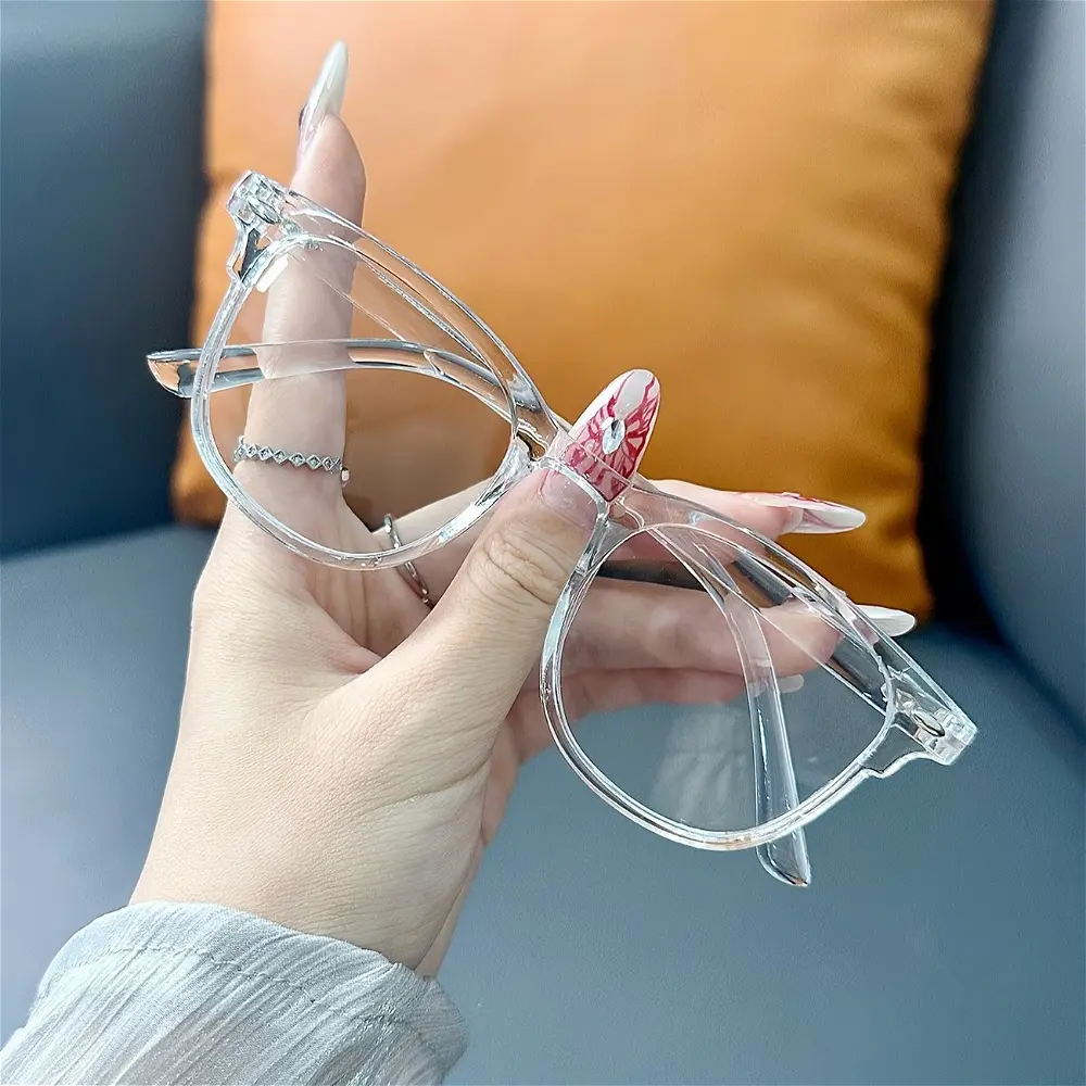 Women's 1pc Minimalist Transparent Frame Round Clear Lens Eyewear - Lightweight Non-Prescription Indoor Leisure Accessory, Photo Prop for Home Relaxation or Daily Match