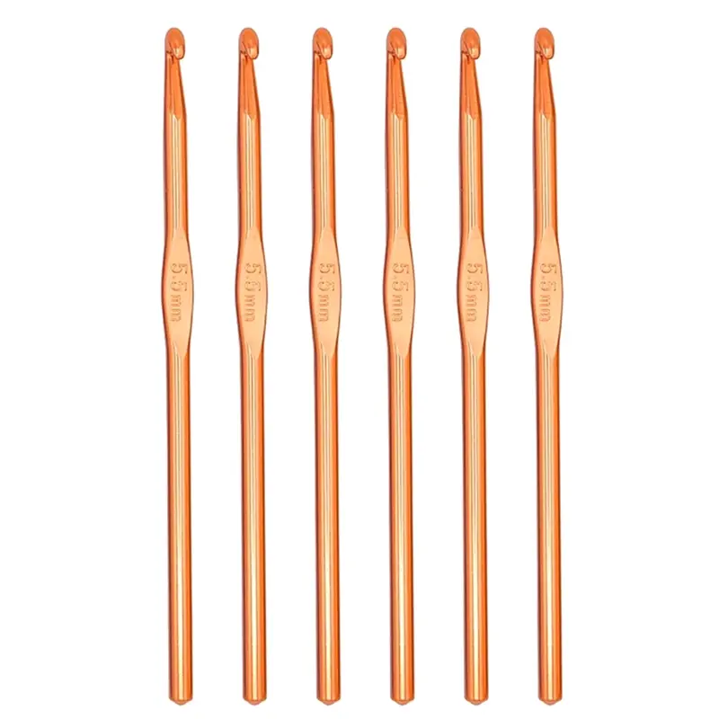 6Pcs Aluminum Alloy Crochet Hook Set - Lightweight, Durable, Smooth-Glide Knitting Needles (5.5mm US Size I-9) for Christmas, Beginner Crocheters, Unisex Adults, Car Exterior Decoration, Gifting to Friends, Family, Kids
