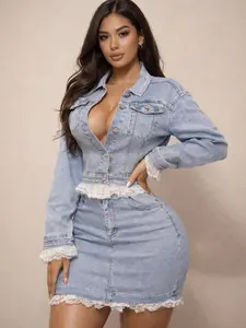 Denim Lace & Rhinestones Jacket (ONLY JACKET)