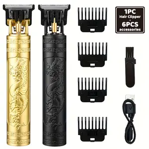 1pc ABS+Ceramic Blade Men‘s Electric Hair Clipper Haircut & Trimming Function Dragon Etching Tough Style Black Powerful Motor+Low Noise+6-Step Guide Comb Father’s Day Gift