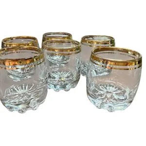 Vintage Gold-Rimmed Glasses - Set of Six Clear Drinking Glasses with Gold Edges