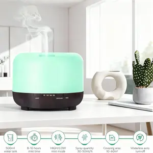 Library-Quiet Aroma Haven: 500ml Ultrasonic Diffuser with Remote, Auto Shut-Off for Worry-Free Use in Nurseries and Bedrooms - Black