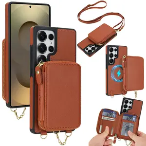 Samsung Galaxy S26 Ultra/s25/s24/s23/s22 Plus/fe Crossbody Wallet Case, RFID Blocking Zipper Handbag Cover, Stand Flip Cover