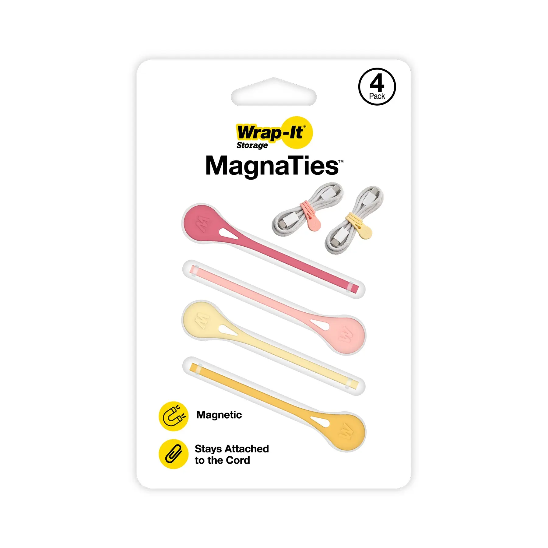 Wrap-It Storage MagnaTies - 4-Pack Silicone Magnetic Cord Ties for Cable Management Wrap-It Storage MagnaTies - 4-Pack Silicone Magnetic Cord Ties for Cable Management