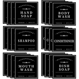 Soap Labels for Bottles, Mouthwash Dispenser Label for Bathroom, Removable Self-Adhesive Stickers for Hand Soap, Dish Soap, Shampoo, Conditioner,  Wash (24PCS,Black)