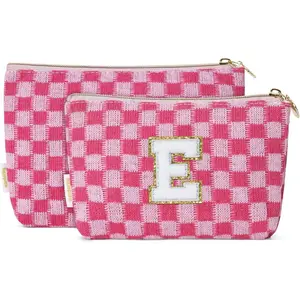 Wandering Nature Personalized Initial Makeup Bag Set – 2-Pack Small Cosmetic Pouch for Travel, Toiletry & Purse Organization, Trendy Glitter Chenille Design for Women, Moms & Daughters
