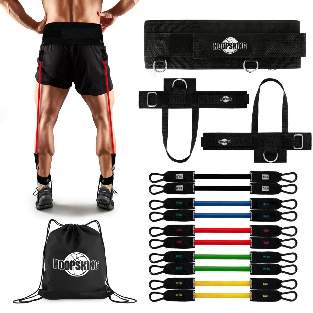 HoopsKing Vertical Jump Trainer Resistance Bands - Fitness Training Band, Waist & Heel Training System for Basketball/Volley Jumping Drills, Continuous Wear, Fast-Twitch Boost