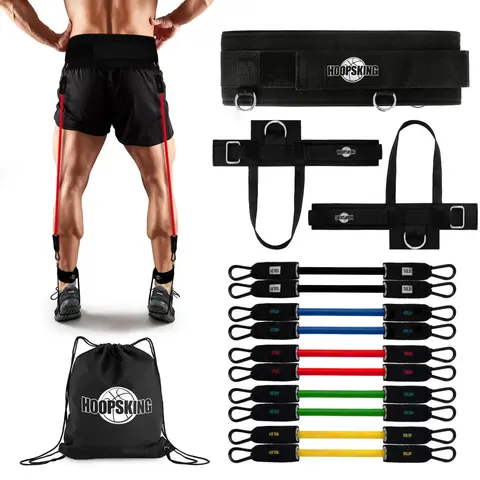 HoopsKing Pro Vertical Jump Trainer Elastic Exercise Bands - Fitness Training Band for Basketball/Volley Legs, Waist & Heel Drills, Continuous Wear, Fast-Twitch Boost, Dunk-Ready Power Workout Equipment