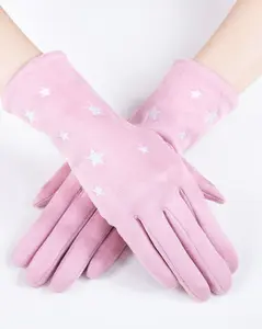 Women's Faux Suede Star Embroidered Gloves