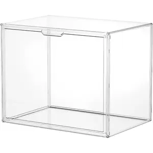 Large Clear Acrylic Display Case with Door Bin for Shoes, Boots, Handbags, Legos, Figures| Dust-Stackable Organizer Box for Collectibles & Sports Gear