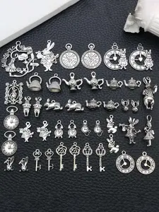 Random Mixed Vintage Key Clock Design Charms, Steampunk Style Pendants for DIY Jewelry Making Crafts Supplies
